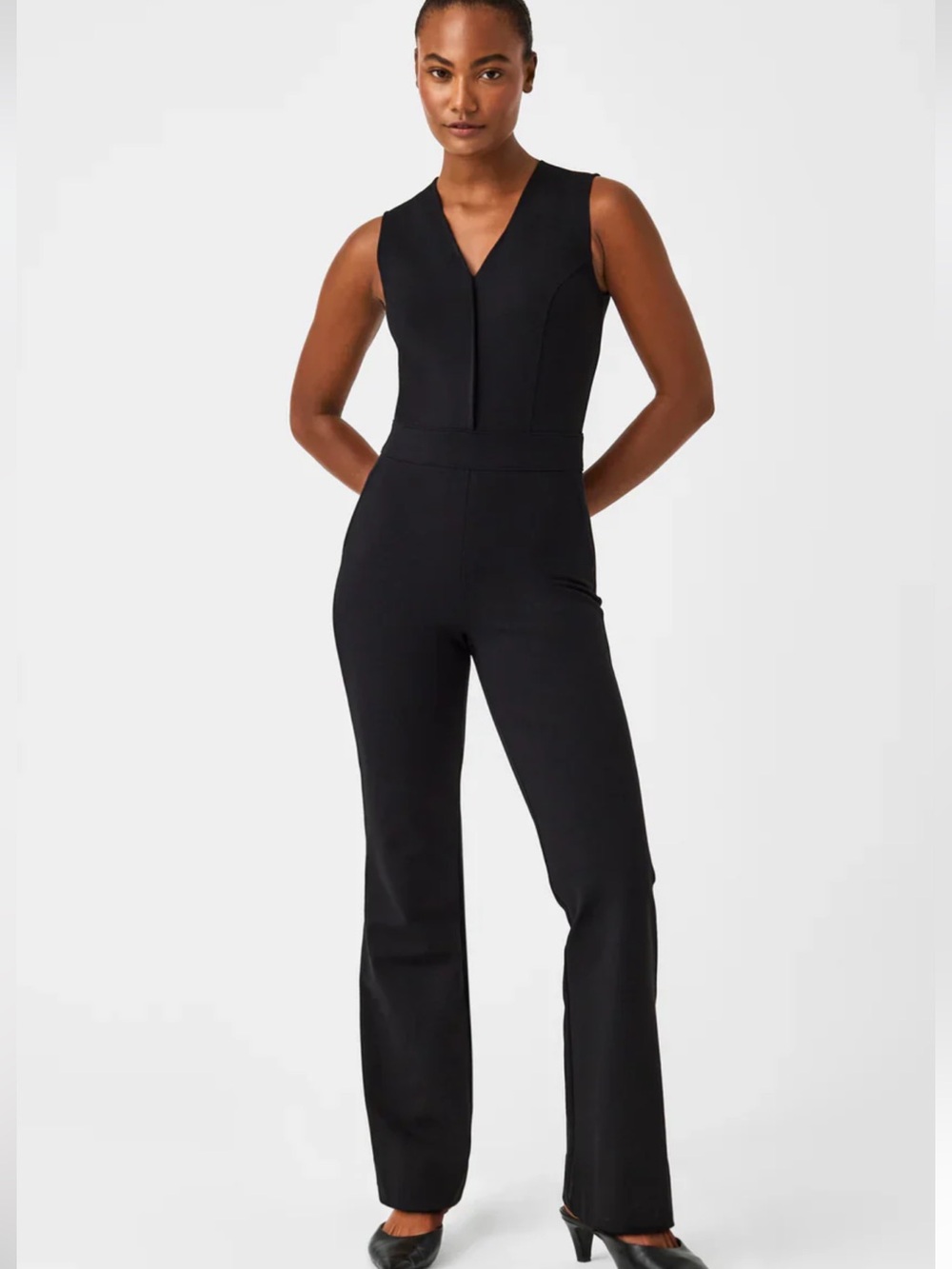 SPANX Perfect Sleeveless Jumpsuit Sz S Black Flare Leg NWT